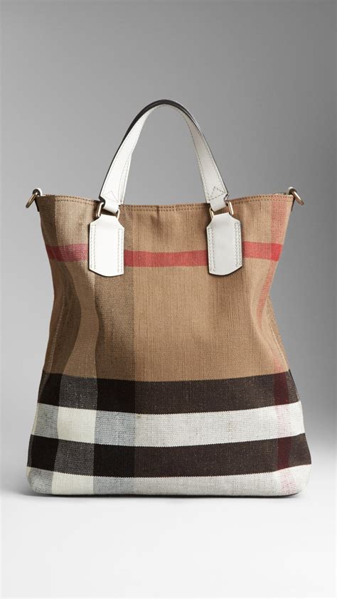 burberry london grainy leather tote|Burberry medium canvas check tote.